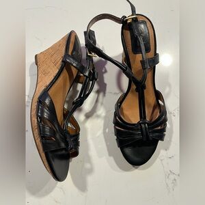 Clarks strappy cork bottom Wedge Sandals 8.5